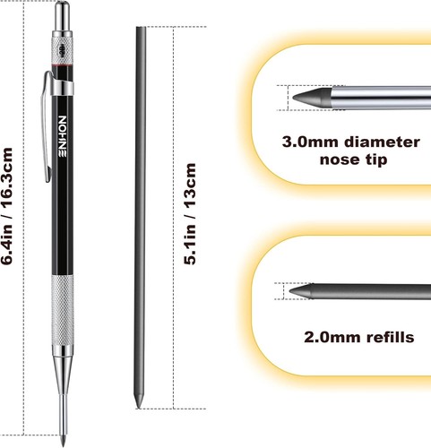 Mechanical Carpenter Pencil with 12 Refills Woodworking Construction Pencil NEW - Picture 8 of 14