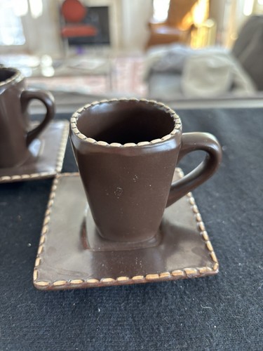 Set Of 3 Mario Batali Italian Stitch Espresso Cups And Saucers - Picture 4 of 14