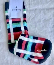 Vera Bradley Cozy Socks RIBBONS PLAID White RED Black New NWT SEALED Fuzzy Soft