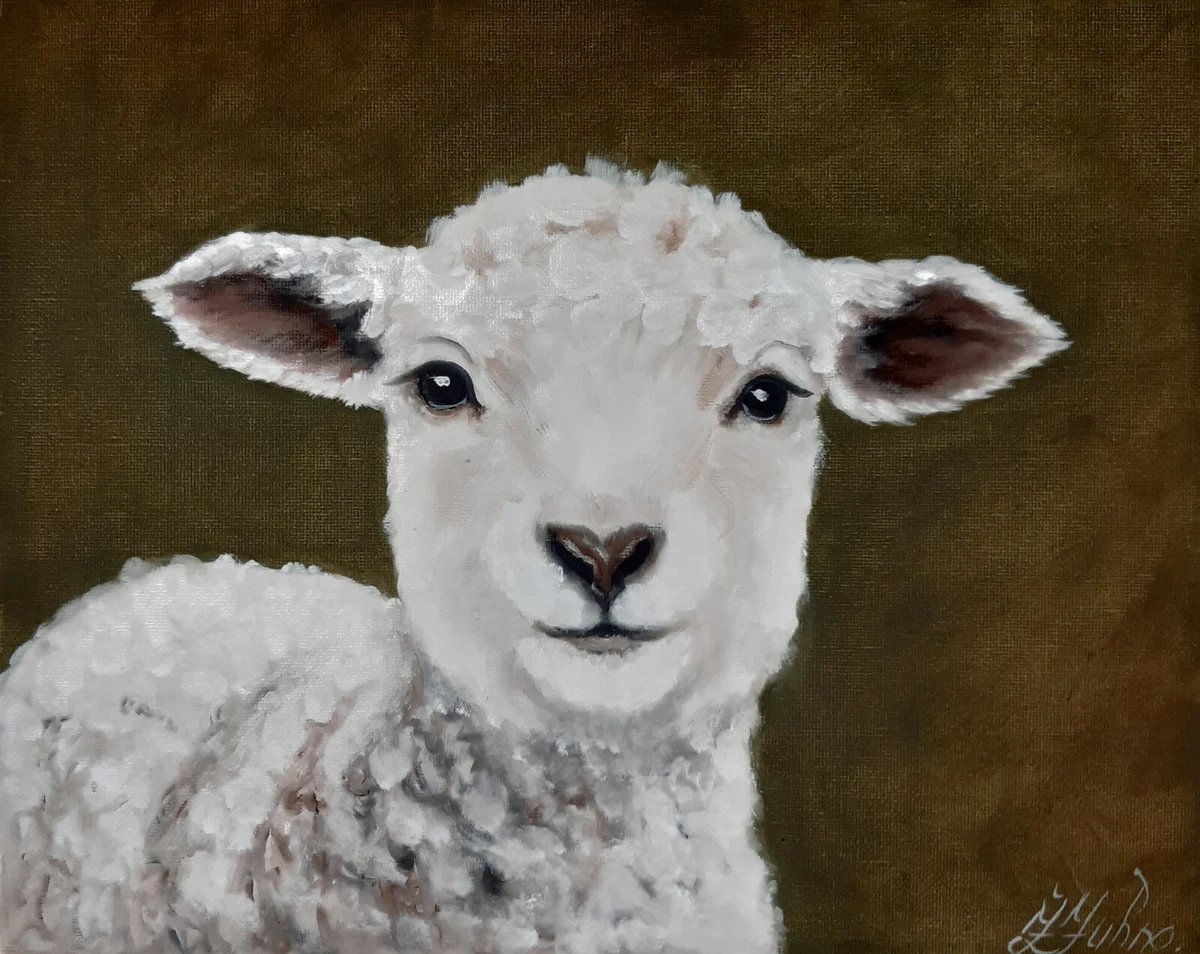 Sheep Painting Farmhouse Original Art Lamb Artwork 9 by 12 Farm Animal. |  eBay