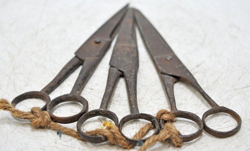 Lot of 3 Antique Iron Small Scissors Original Old Hand Crafted Engraved - Picture 3 of 5