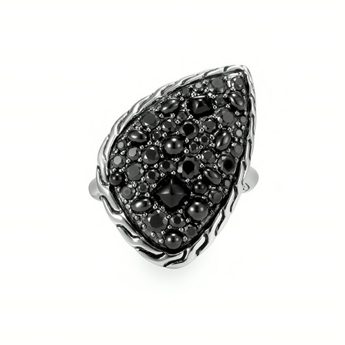 JOHN HARDY Classic Chain Black Sapphire & Spinel Ring in Sterling Silver Size 7 - Picture 2 of 3