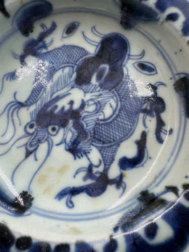 Antique 19th Edo Period Japanese Blue Dragon Porcelain Footed Plate 6 1/2'' - Picture 11 of 13