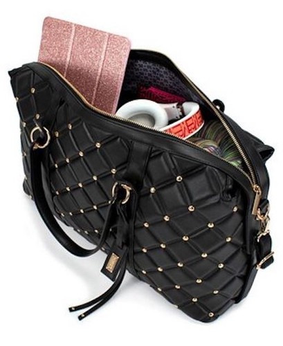 BADGLEY MISCHKA Black Quilted Travel Tote Weekender Bag - Picture 11 of 15