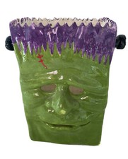 Frankenstein Hand Painted Ceramic Luminaire Purple and Green Candle Halloween