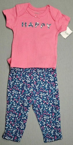 Baby Girl New Carter's Newborn 2Pc Happy Floral Elephant Outfit - Afbeelding 2 van 3