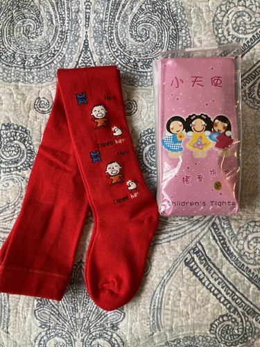 Girls Printed Red Tights Size 4-6 Chinese Packaging Writing Good Quality NEW