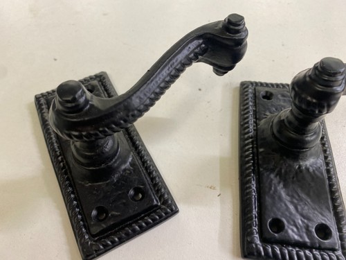 Georgian Lever Latch Handles Vintage Retro Look Hand Forged Black Coated Door - Picture 13 of 24
