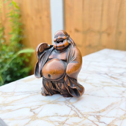 Japanese Antique Boxwood Okimono Standing Hotei Buddha Signed Rokko c19th Meiji - Picture 3 of 13