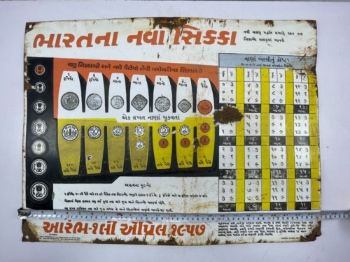 Indian Coins Chart Antique Rare Porcelain Enamel Collectibles Vintage Sign Board - Picture 4 of 9