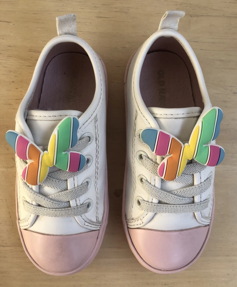 Old Navy Zapatos Sin Cordones Arco Iris Mariposa Blanco Rosa Goma Tenis Niño Pequeño Talla 7 Foto 3 de 4