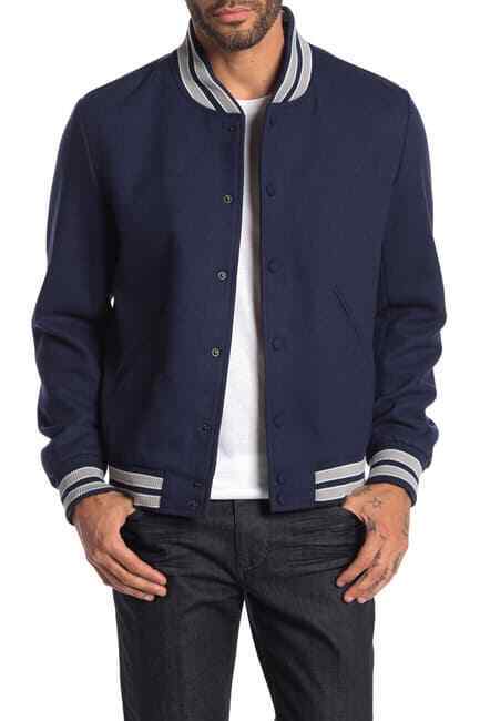 $398 Slate & Stone, Wool Blend Varsity Jacket,BLUE,Size L $398 Slate & Stone, Wool Blend Varsity Jacket,BLUE,Size L