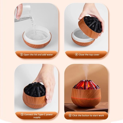 Flame Volcano Diffuser (300ml)-Household Essential Oil Humidifier (Deep Wood) - Picture 3 of 19
