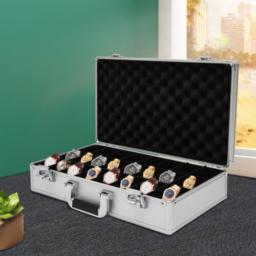 Elegantes Uhrenaufbewahrungsgehäuse mit 24 Gittern - robustes Aluminiumdesign mit Schlüsseln - Bild 7 von 22