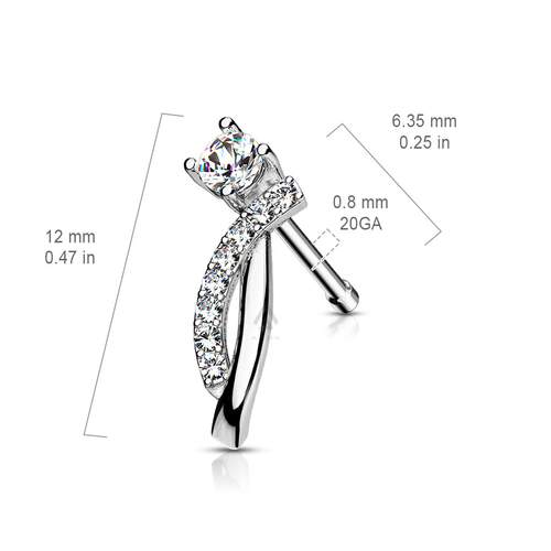 Nose Stud Rings Crawling Clear Gem Curves 316L Surgical Steel - Picture 3 of 6