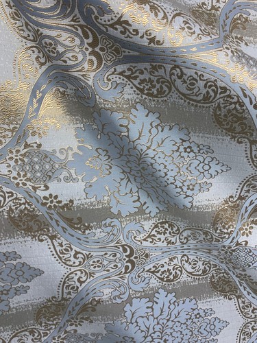 BLUE GOLD Damask Brocade Upholstery Drapery Fabric (110 in.) Sold By The Yard - Picture 7 of 7