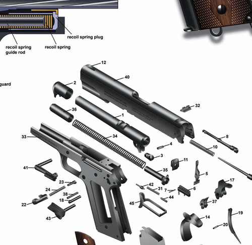 Poster 18"" x 24"" U.S.Army Colt 1911 Kal. 45 ACP manuell explodierte Teile Diagramm 2. Weltkrieg - Bild 4 von 5