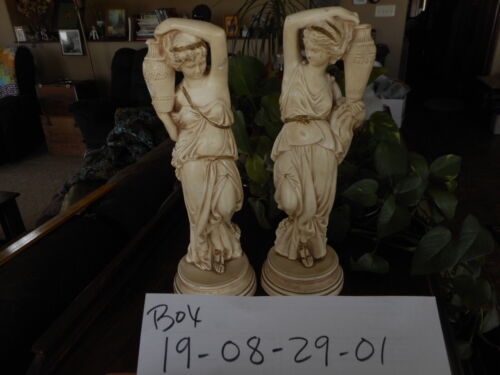 Set Woman Statues Figurines Greek Sandals Plaster ? Water Artistic Royalties 15" - Picture 12 of 12