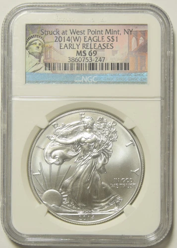 2014(W) Silver Eagle NGC MS-69 Early Releases Struck at West Point #53-247