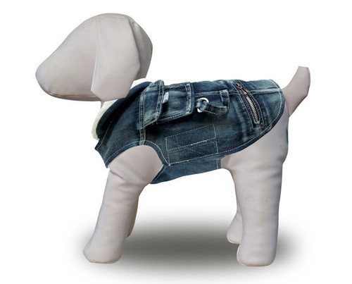 Cool Denim jacket dog coat fleece lining - x small 20cm - small 25cm breeds NEW - Picture 4 of 6