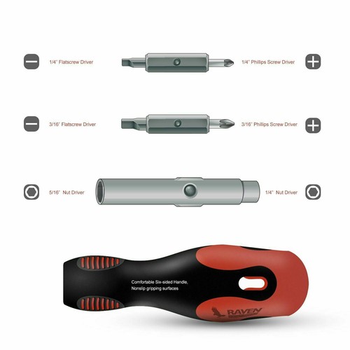 Reversible Screwdriver with Comfort Grip 6 in 1 Multipurpose Tool New USA Free - Picture 4 of 8