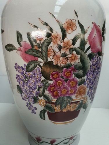 Decorative Oriental Large Porcelain Floral Bouquet Pattern 35.5cm Tall Vase - Picture 5 of 15