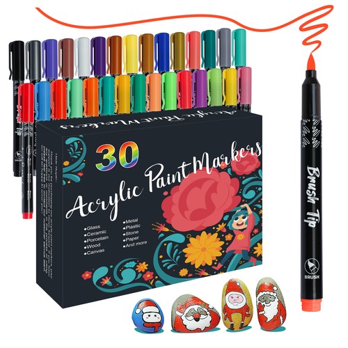 Waterproof Paint Markers 30 Color Brush Tip Acrylic paint Pens for Rock Painting - Picture 13 of 14