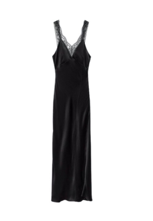 Zara Black Satin Slip Dress Lace Trim 2298/171 XL eBay