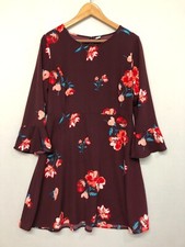 Old Navy Women Long Sleeve Floral Fluted Dress Size Large Burgundy M170 -14