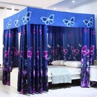 Elegant Four Corner Post Bed Canopy Curtains for Twin Beds Butterfly Blue New 
