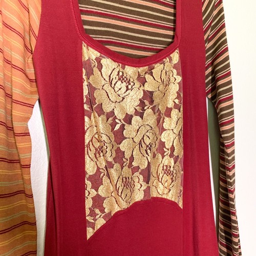 Save The Queen Midi Dress Women's L Burgundy Gold Renaissance Faire Long Sleeve - Picture 3 of 12