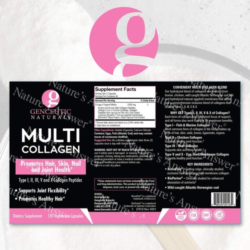 Genceutic Naturals Multi Collagen Capsules Types I, II, III, V & X - 120 Veg - Picture 2 of 7