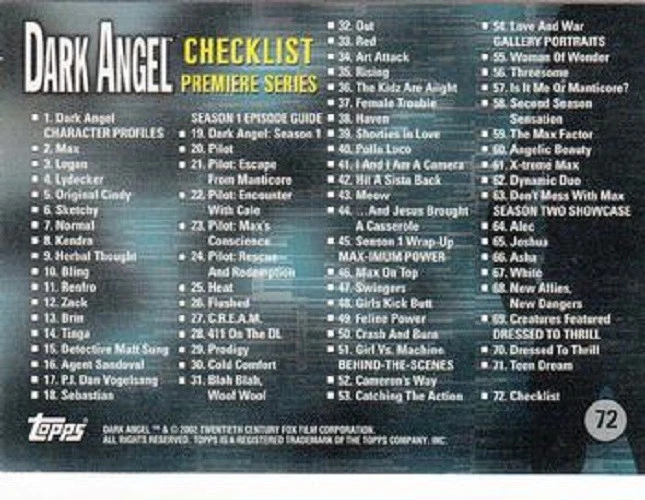 DARK ANGEL BASE / BASIC CARDS 1 TO 72 CHOOSE BY TOPPS 2002 - Image 4 of 4