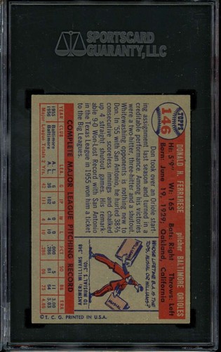 1957 Topps #146 Don Ferrarese Orioles SGC 3 VG - Imagen 2 de 2