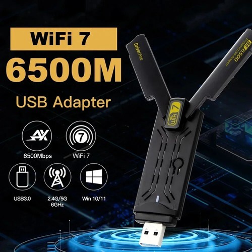 Wifi 7 USB Adapter 6500Mbps Tri-Band 2.4G/5G/6G USB3.0 Adaptador Wireless - 第 1/19 張圖片