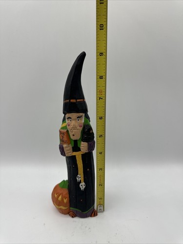 Halloween Wizard Wooden 9” Figure Book Of Spells & Raven Pumpkin - Picture 2 of 10