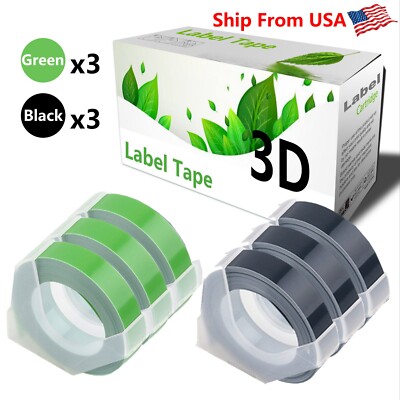(3Green+3Black) LabelTape Fit For Dymo 20008 Dymo 20008CP Label Makers