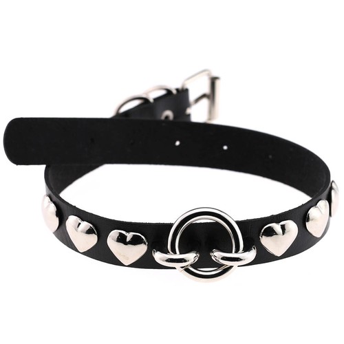 Women Leather Harness Necklace Heart Rivets O-Ring Chain Choker Bondage Collar - Picture 7 of 28