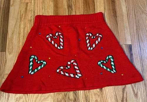 Roter Strickrock mit Zuckerstangen Gr. M Herzen Edelsteine Strick hässlicher Weihnachtspullover - Bild 1 von 5