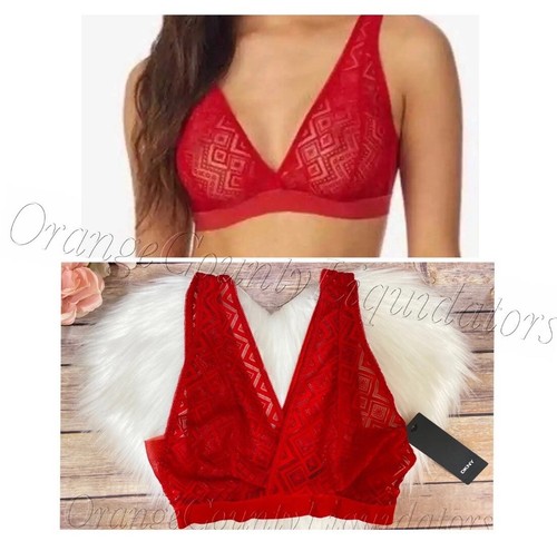 Women's Dkny Sheer Pure Lace Bralette Bra Wireless Size Small Medium Large Red - Picture 1 of 8