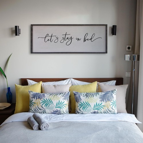 Lets Stay In Bed Wall Decor 40”X15” Large Farmhouse Master Room Abov - Picture 5 of 7