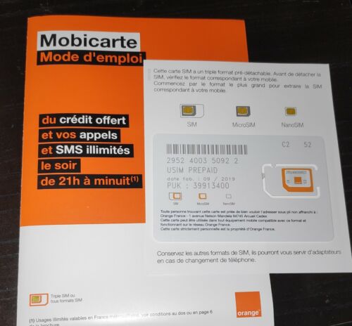 Carte sim prépayée orange 4G mobicarte 5€ de crédit inclus sans abonnement - Photo 2/2