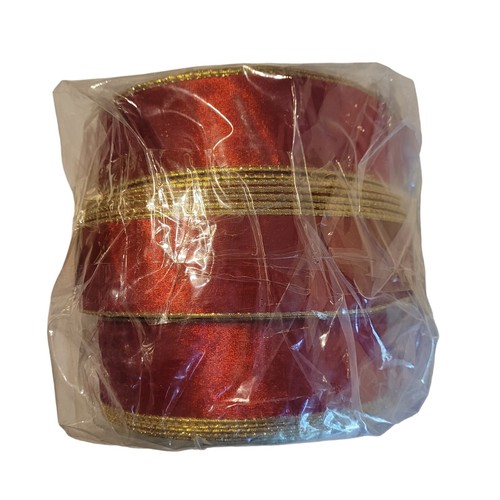 Christmas Red Velvet Gold Trim Wired Gold Back 2" Ribbon 150 Yards 50 yd x 3 - Picture 7 of 17