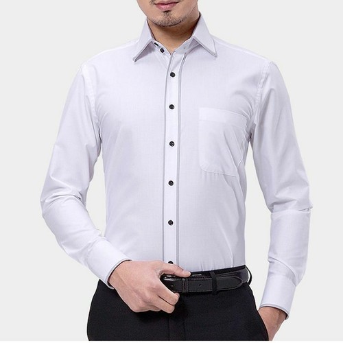 Mens Dress Shirts Clothes Formal Solid Luxury Business Long Sleeves Shirts Tops - Picture 7 of 12