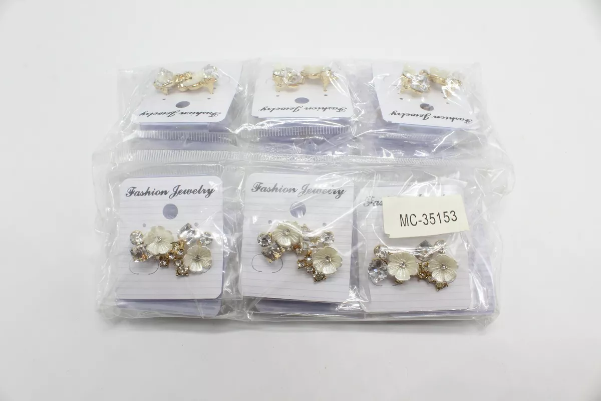 New Wholesale One Dozen Flower Rhinestone Gold Stud Earrings