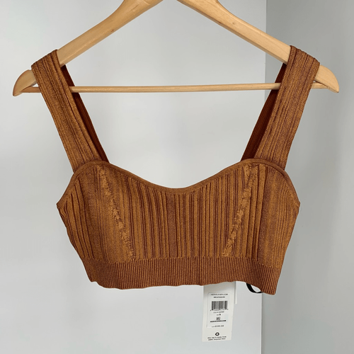 HERVE LEGER new with tags set flare ribbed pants & cropped top gold sz s - Picture 5 of 14