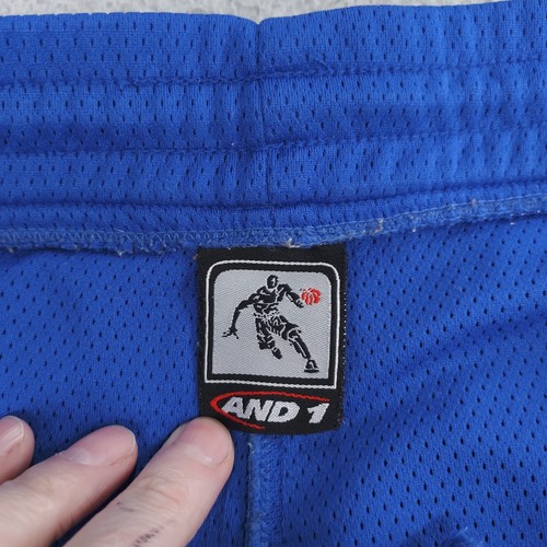 VTG AND1 Shorts Mens XL Blue Mesh Athletic Basketball High Rise Drawstring Logo - Picture 5 of 21