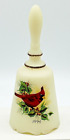 New ListingFenton Satin Ivory Glass Bell Cardinal Holly Hand Painted 1994 S Jackson Signed
