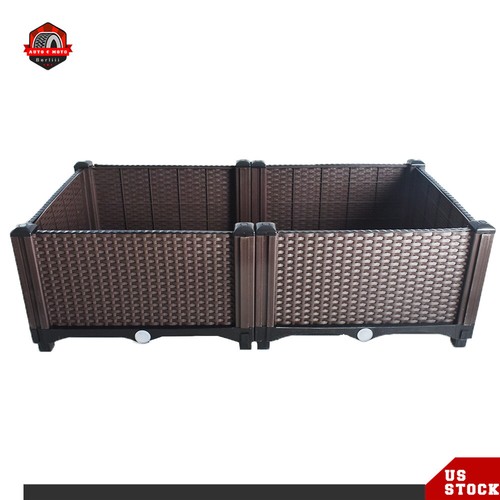 2 Pcs Long Brown Trough Plant Pot Garden Plastic Planter Flower & Vegetable Box - Picture 4 of 10