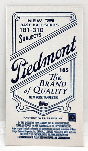 BABE RUTH ~ 2010 TOPPS 206 PIEDMONT / MINI #185 ~ NEW YORK YANKEES ~ RED SOX - Picture 2 of 2